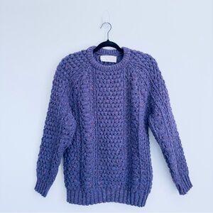 Vintage Irish Genuine Hand Loomed Fisherman Purple Pure New Wool Sweater Large L